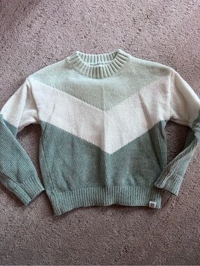 Chevron Knit Pullover Sweater - Sage Green & Cream